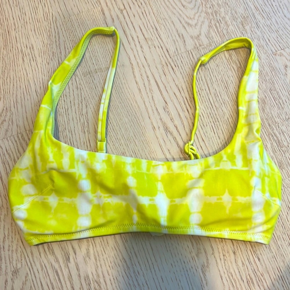 Aerie Neon Yellow and White Bikini Top
